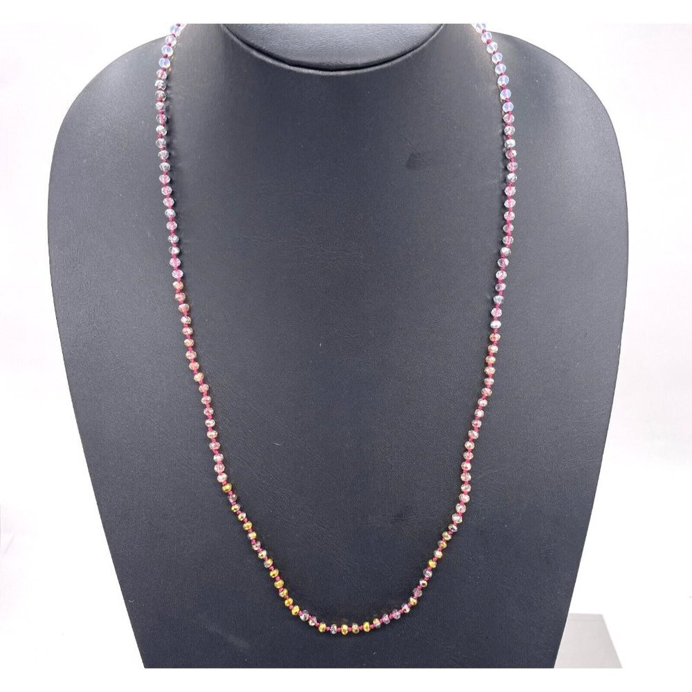 Chloe Isabel Faceted Glass Beaded Necklace Knotted Pink Tassel 16 to 19.5